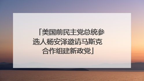美国前民主党总统参选人杨安泽邀请马斯克合作组建新政党