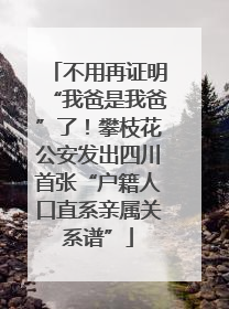 不用再证明“我爸是我爸”了！攀枝花公安发出四川首张“户籍人口直系亲属关系谱”