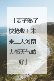 麦子熟了快抢收！未来三天河南大部天气晴好